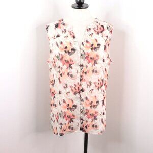 Croft & Barrow Women's L Semi-Sheer Crepe Floral Sleeveless Button-Up Blouse Top